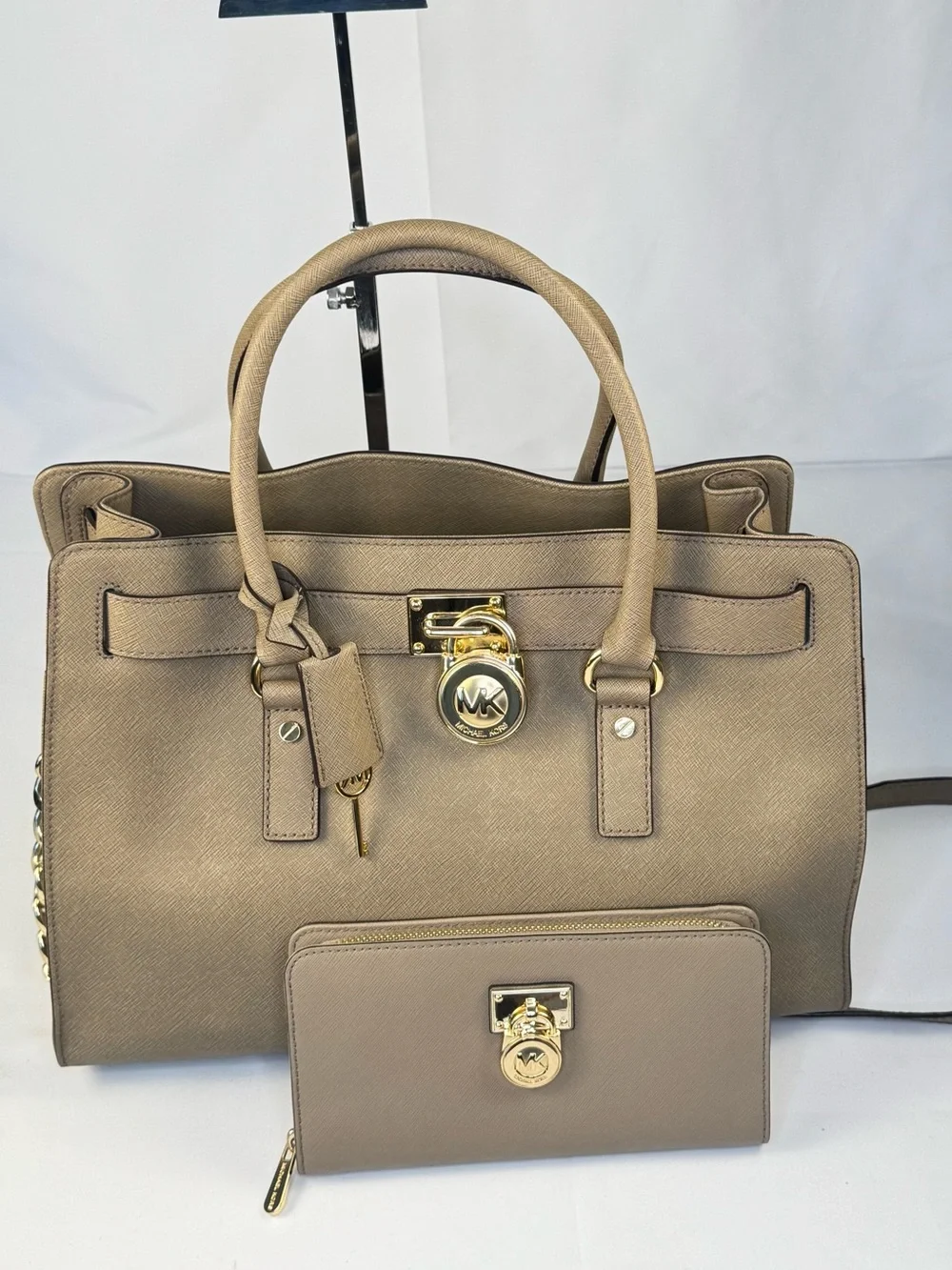 Michael Kors Taupe Zip-Around Wallet with Gold Accent